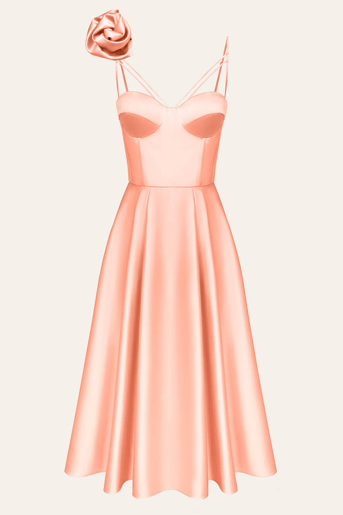 Rose Detail Bell Corset Midi Dress - POST MERIDIEM