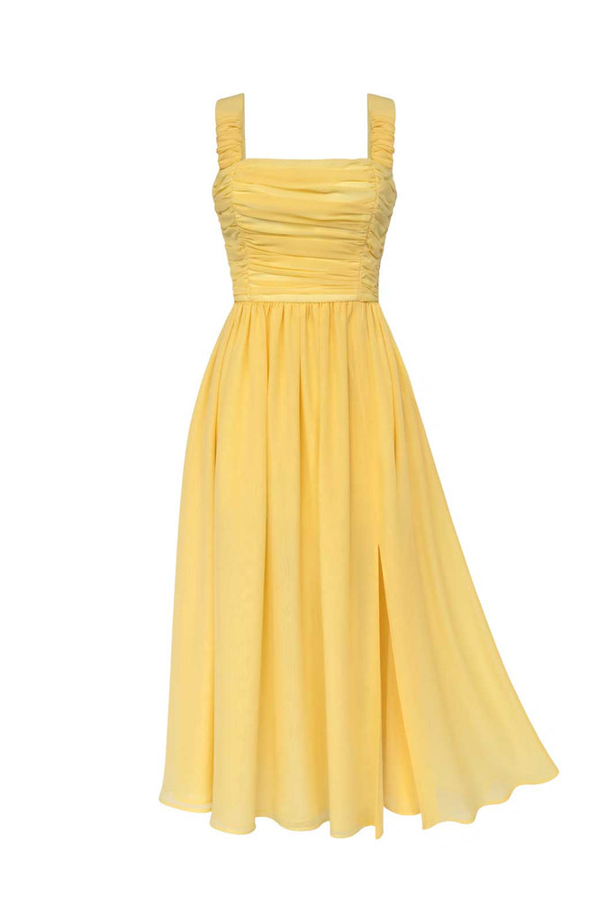 Draped Bodice Chiffon Midi Dress - POST MERIDIEM