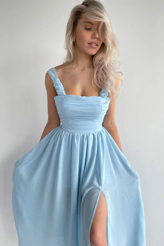 Draped Bodice Chiffon Midi Dress - POST MERIDIEM