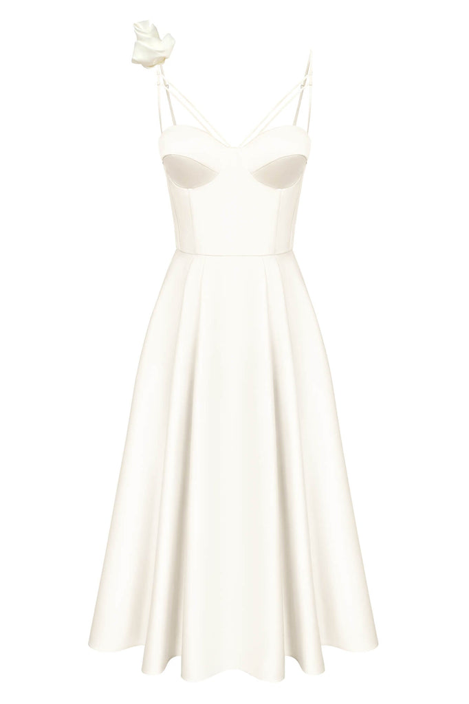 Rose Detail Bell Corset Midi Dress - POST MERIDIEM