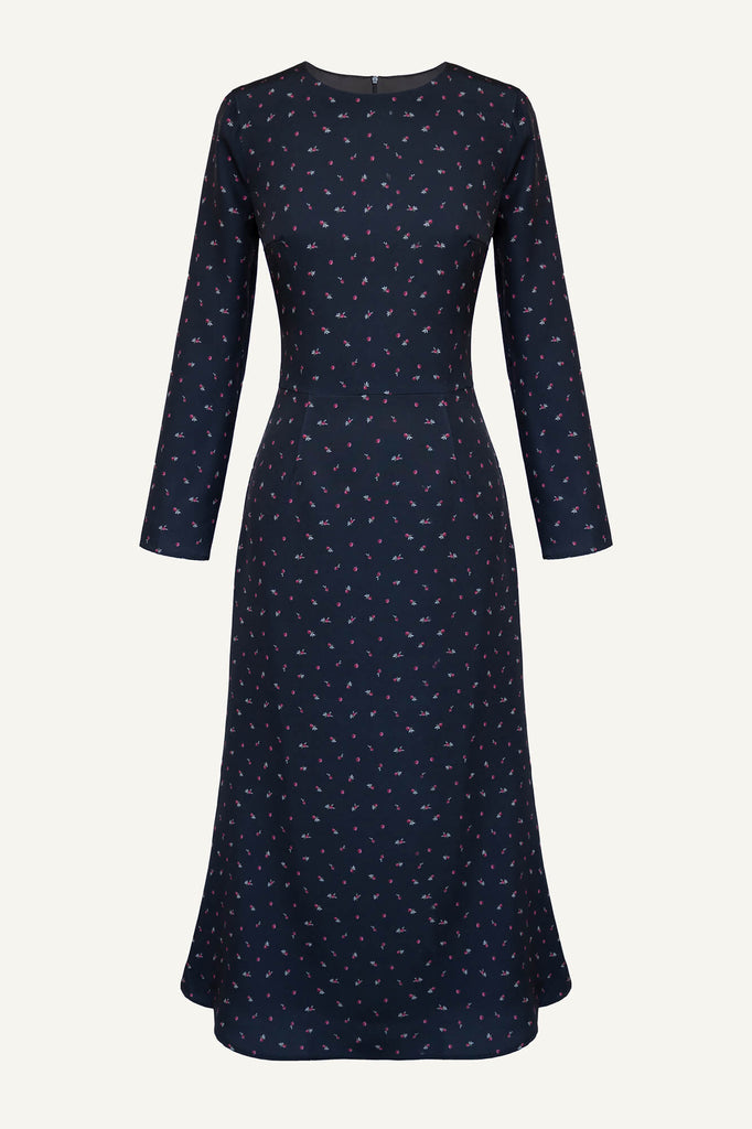 Godet Silhouette Long Sleeve Midi Dress - POST MERIDIEM