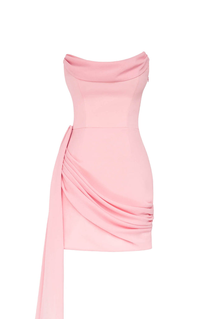 Сorset Draped Chiffon Train Mini Dress - POST MERIDIEM