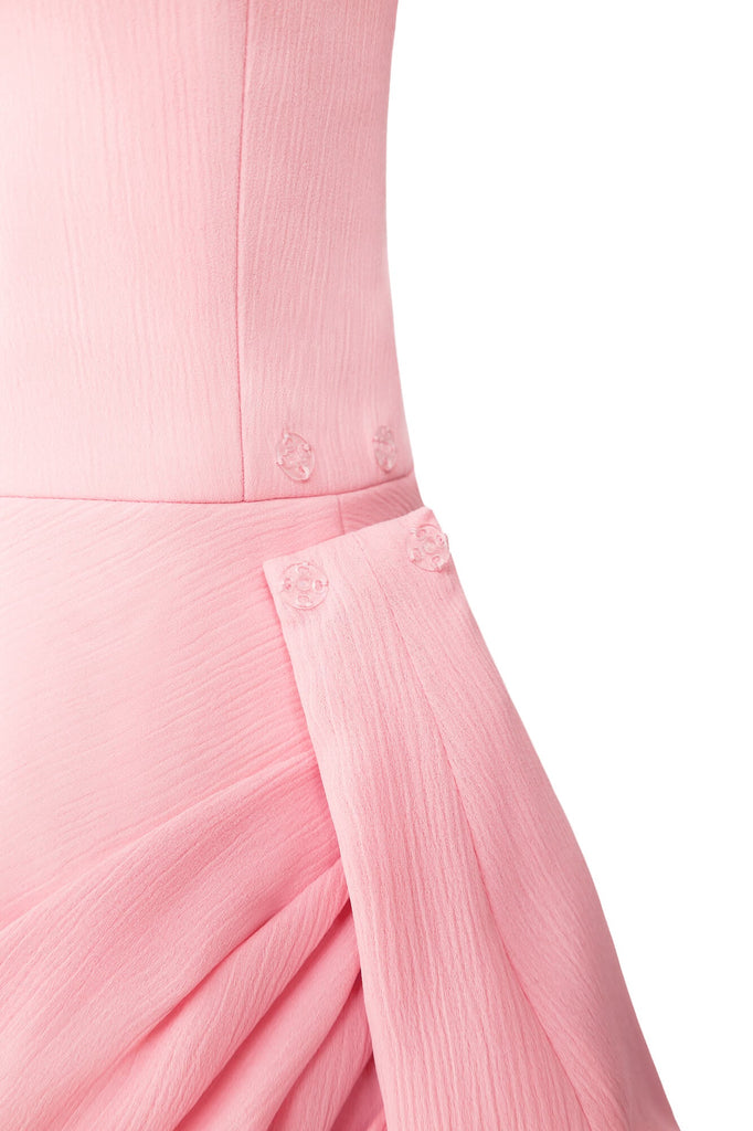 Сorset Draped Chiffon Train Mini Dress - POST MERIDIEM