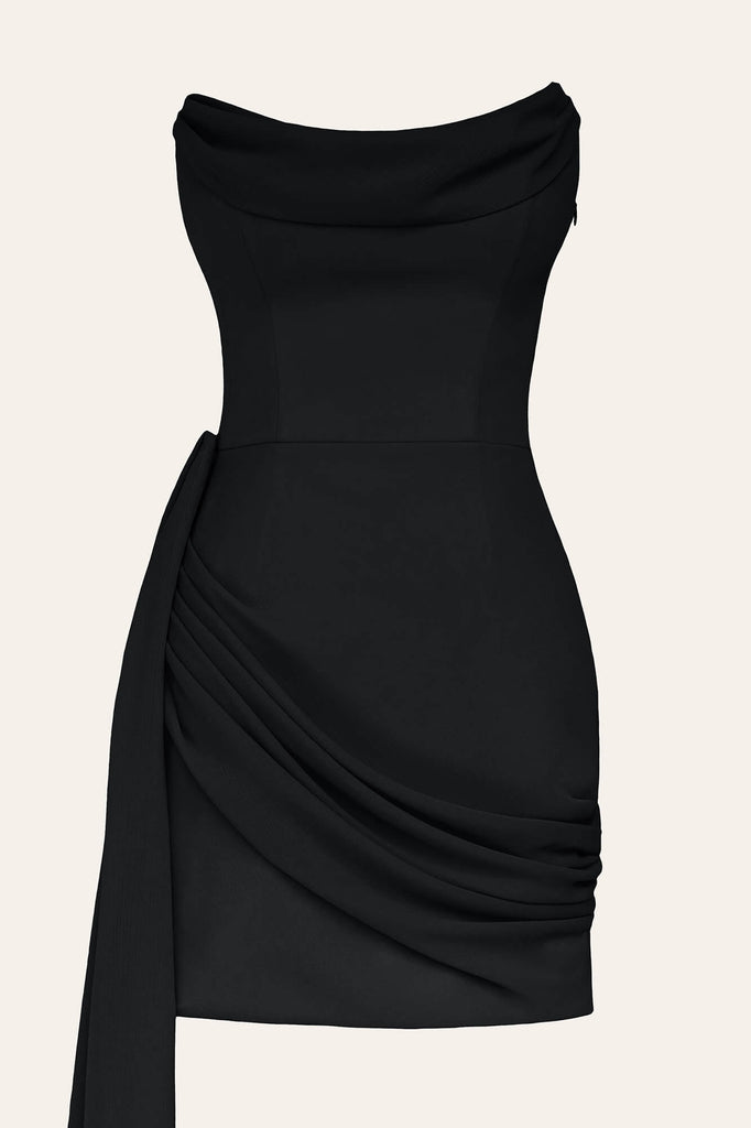 Сorset Draped Chiffon Train Mini Dress - POST MERIDIEM