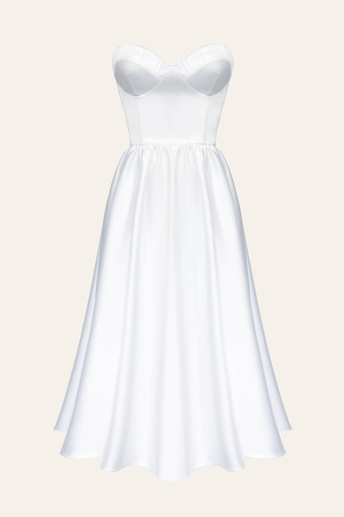 Bustier Pleated Bust Cups Midi Dress - POST MERIDIEM