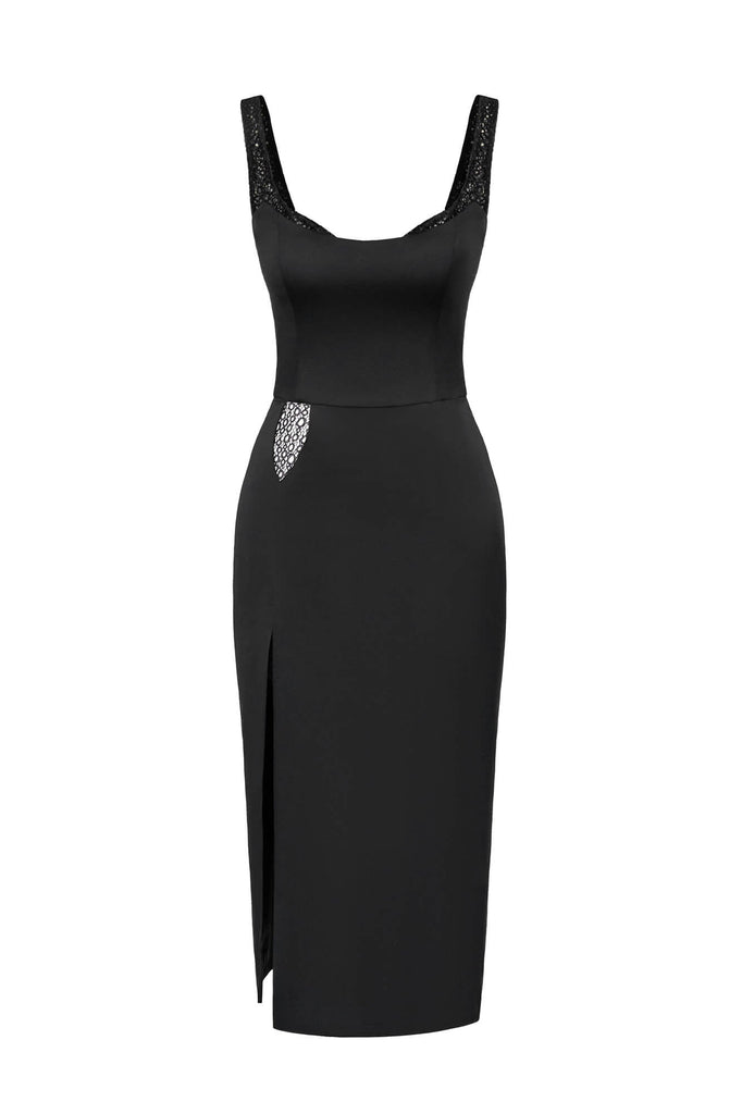 Slit Lace Insert Midi Dress - POST MERIDIEM
