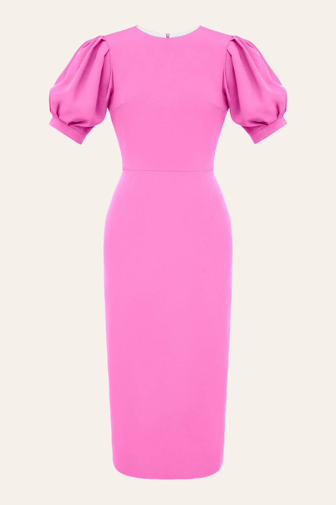 Godet Silhouette Puff Sleeve Midi Dress - POST MERIDIEM