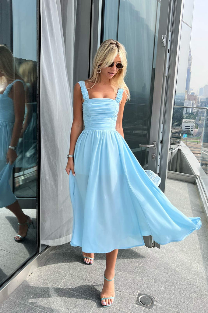 Draped Bodice Chiffon Midi Dress - POST MERIDIEM