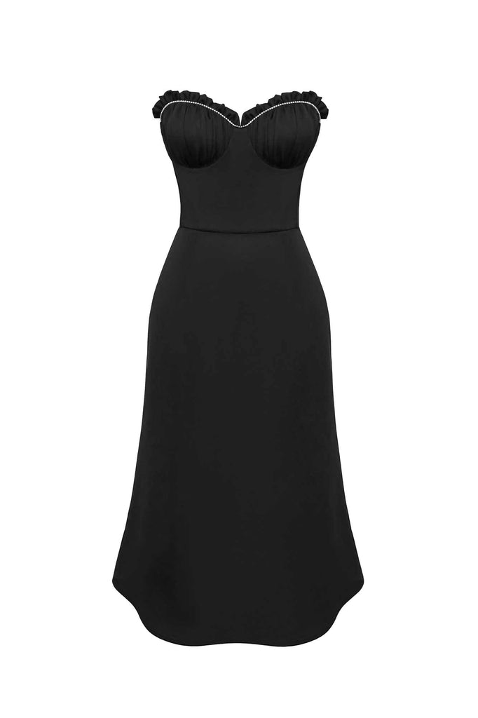 Bustier Draped Sequin Decorated Bodice Midi Dress - POST MERIDIEM