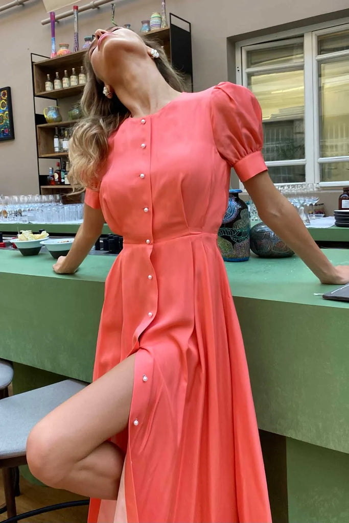 Button Front Midi Dress - POST MERIDIEM