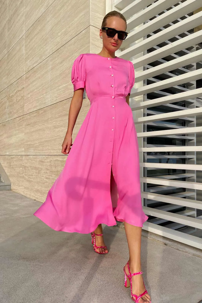 Button Front Midi Dress - POST MERIDIEM