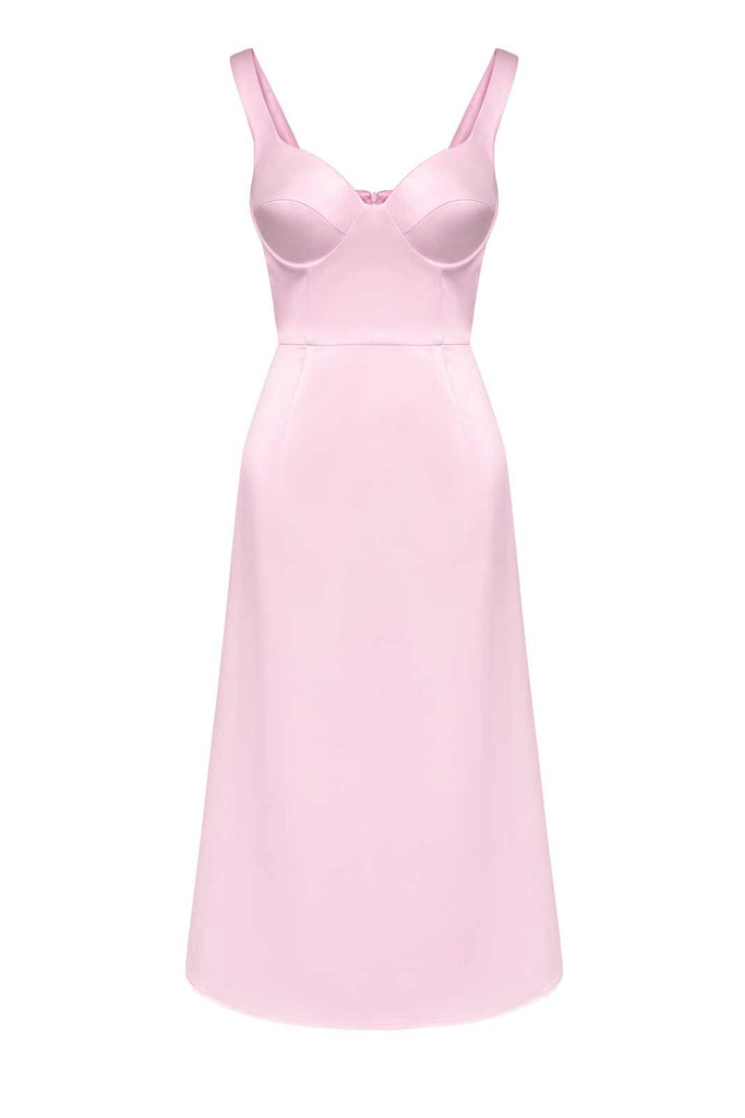 Satin V neck Midi Dress - POST MERIDIEM
