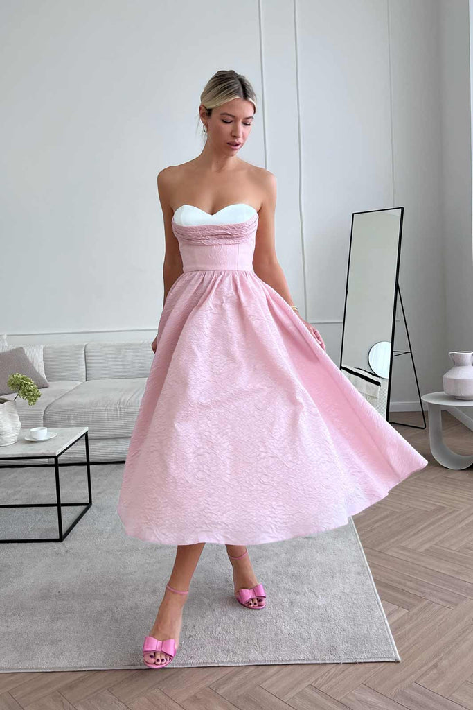 Jacquard Draped Bodice Gypsy Midi Dress - POST MERIDIEM