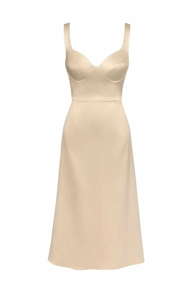 Satin V neck Midi Dress - POST MERIDIEM