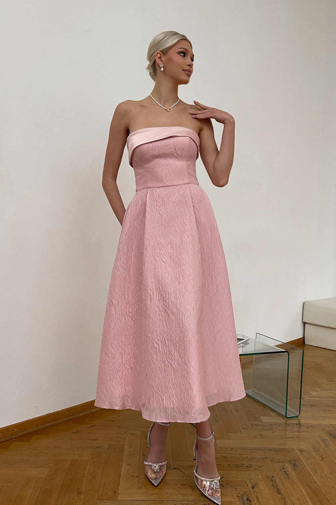 Jacquard Midi Dress with Satin Turn-up - POST MERIDIEM