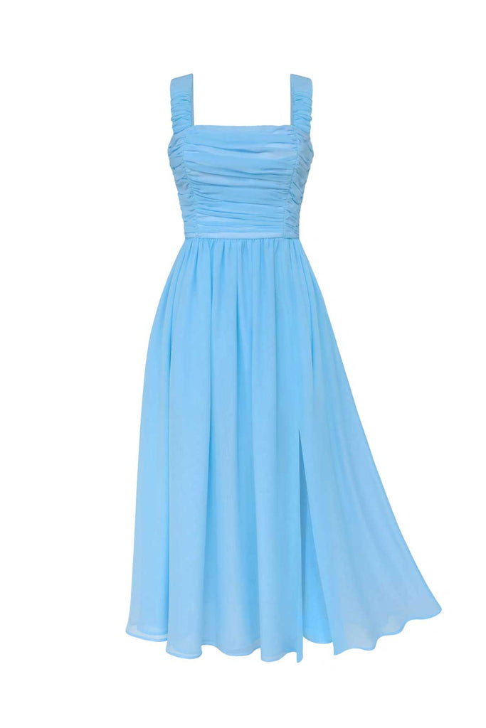Draped Bodice Chiffon Midi Dress - POST MERIDIEM