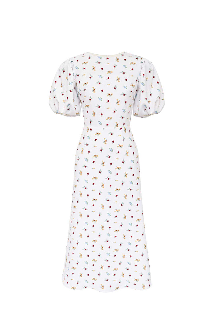 Puff Sleeve Printed Midi Dress - POST MERIDIEM