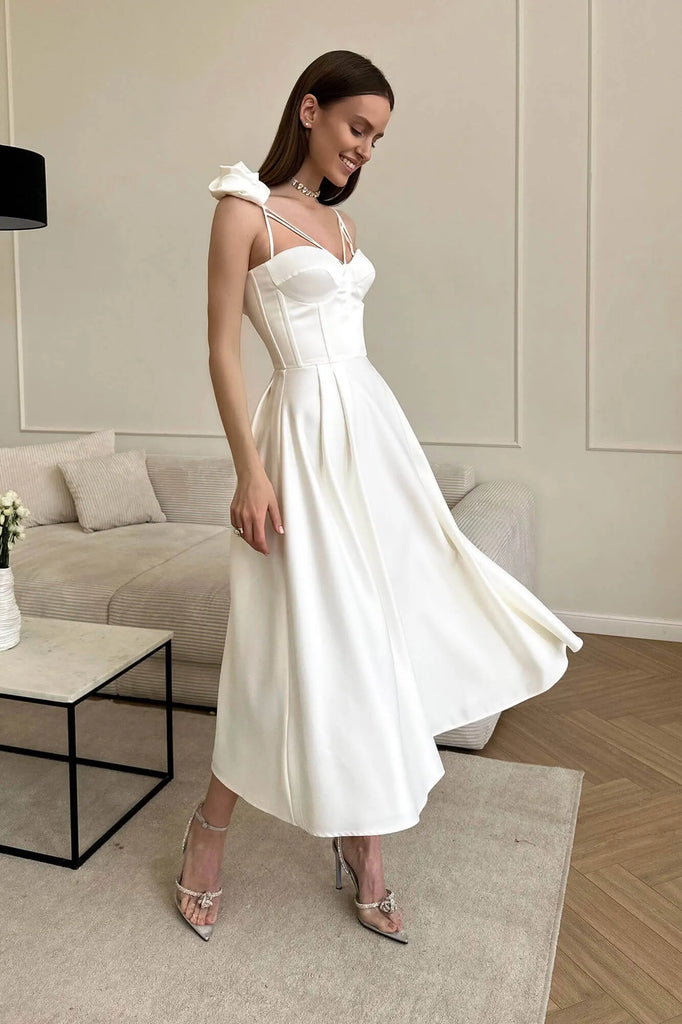 Rose Detail Bell Corset Midi Dress - POST MERIDIEM