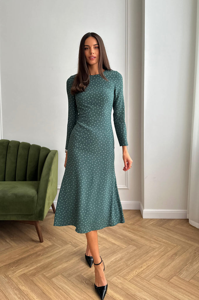 Godet Silhouette Long Sleeve Midi Dress - POST MERIDIEM