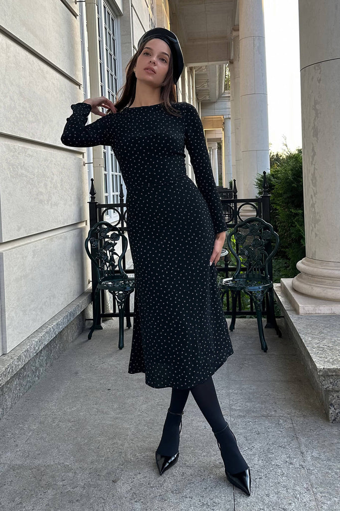 Godet Silhouette Long Sleeve Midi Dress - POST MERIDIEM