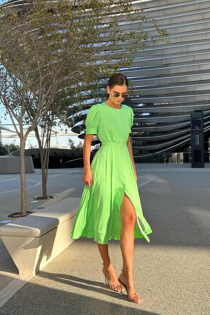 Button Front Midi Dress - POST MERIDIEM