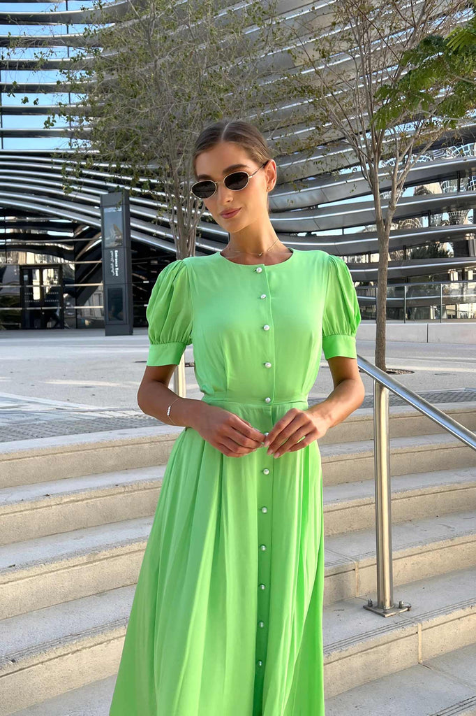 Button Front Midi Dress - POST MERIDIEM