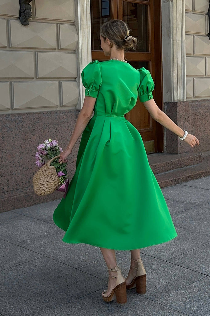 Button Front Midi Dress - POST MERIDIEM