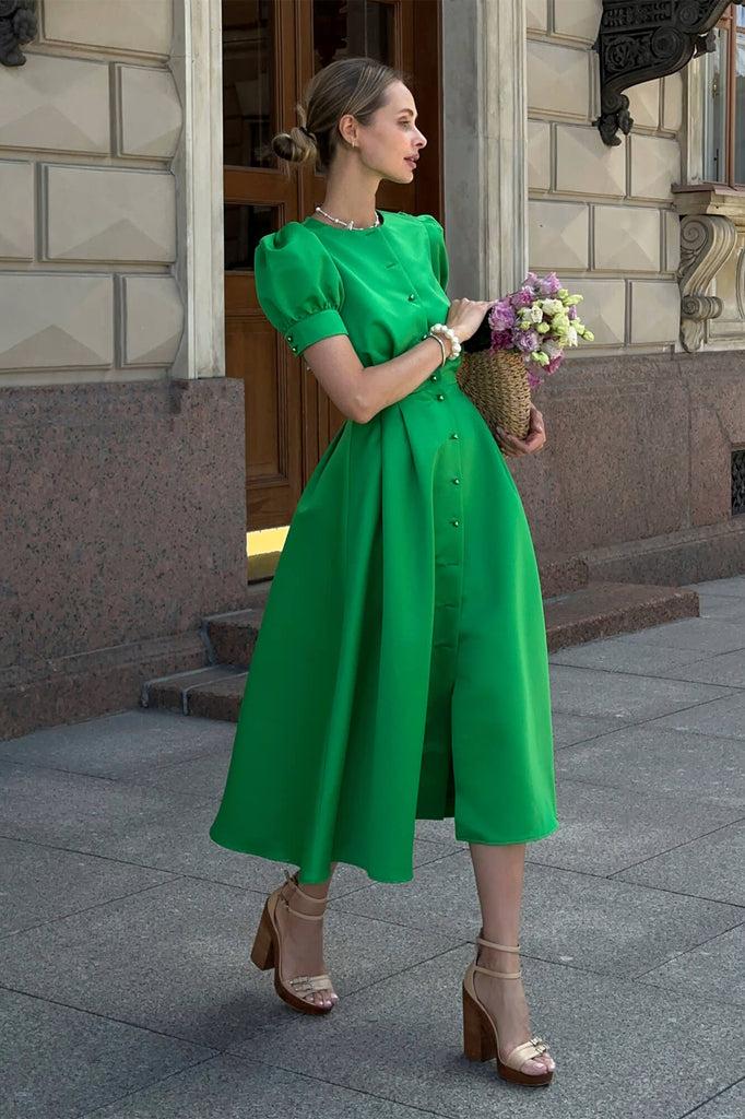 Button Front Midi Dress - POST MERIDIEM