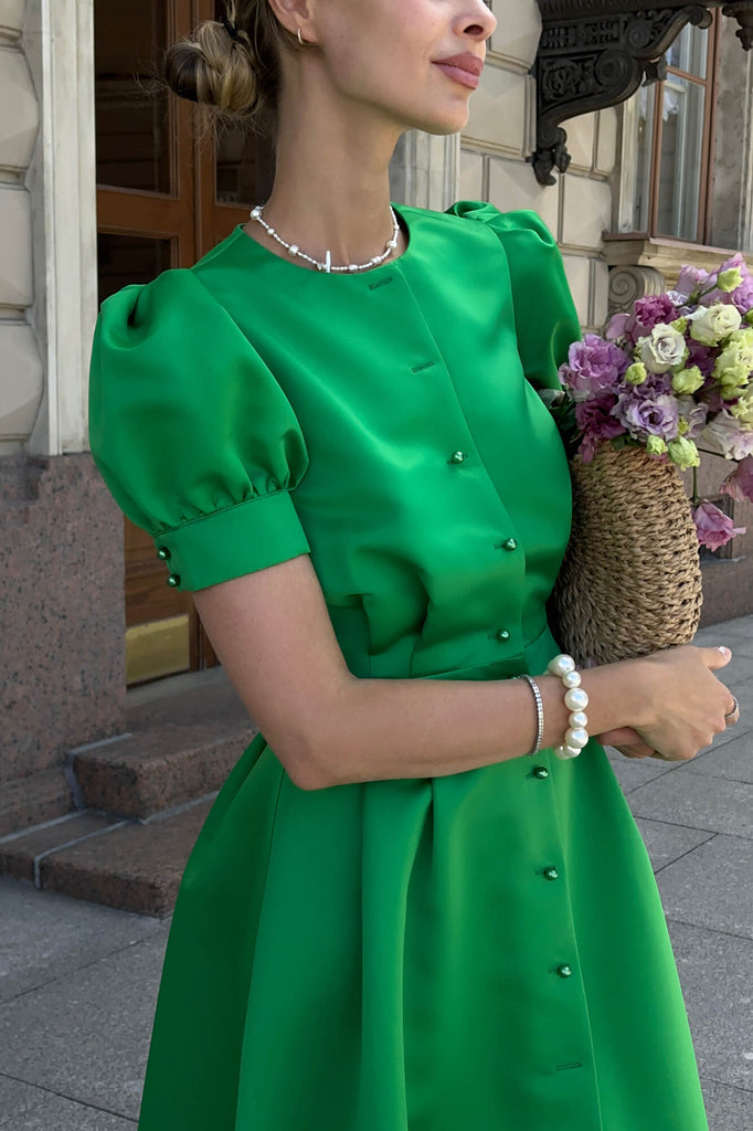 Button Front Midi Dress - POST MERIDIEM