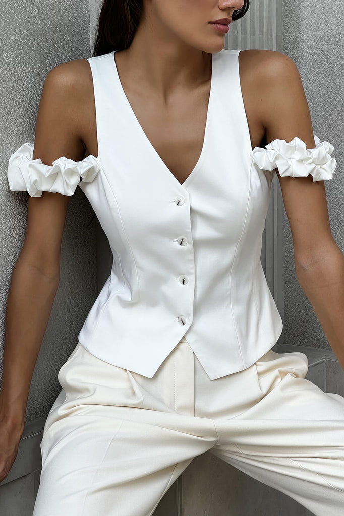 Decorated Shoulder Details Waistcoat Top - POST MERIDIEM