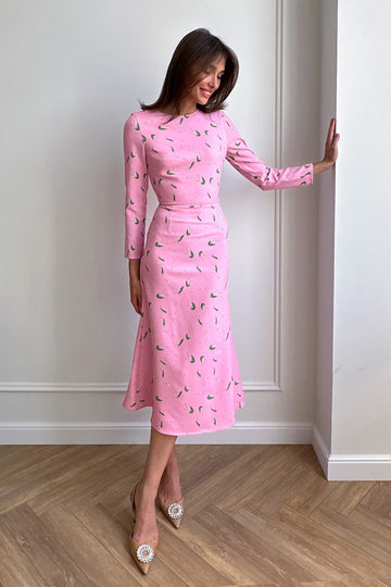 Godet Silhouette Long Sleeve Midi Dress - POST MERIDIEM