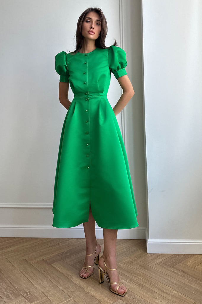 Button Front Midi Dress - POST MERIDIEM
