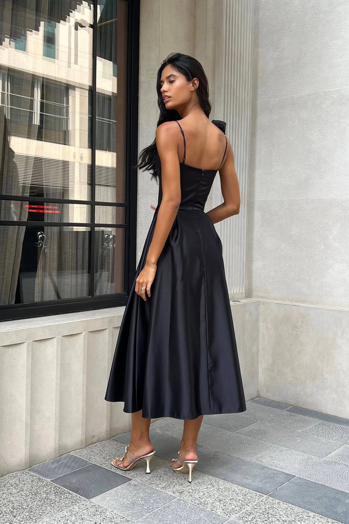 Rose Detail Bell Corset Midi Dress - POST MERIDIEM