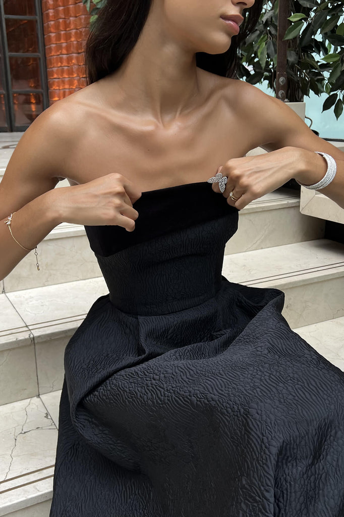 Jacquard Midi Dress with Velvet Turn-up - POST MERIDIEM