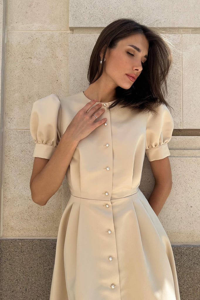 Button Front Midi Dress - POST MERIDIEM