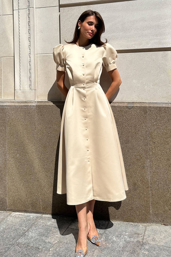 Button Front Midi Dress - POST MERIDIEM