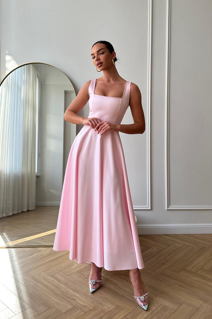 Strap Decorated Bodice Midi Dress - POST MERIDIEM