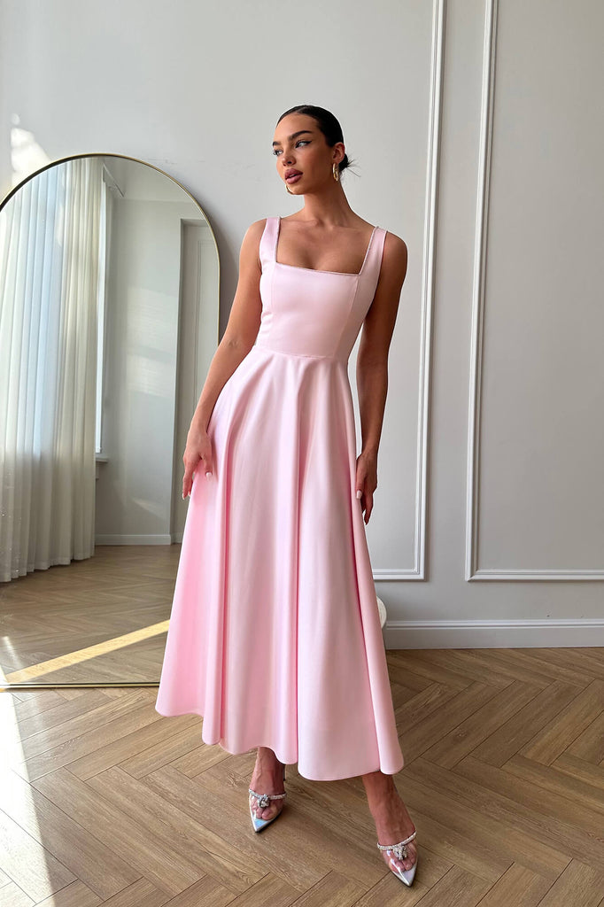 Strap Decorated Bodice Midi Dress - POST MERIDIEM