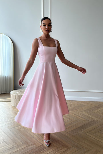 Strap Decorated Bodice Midi Dress - POST MERIDIEM
