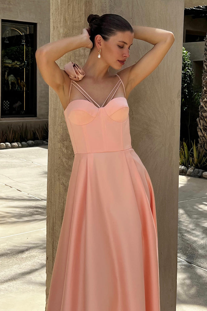 Rose Detail Bell Corset Midi Dress - POST MERIDIEM