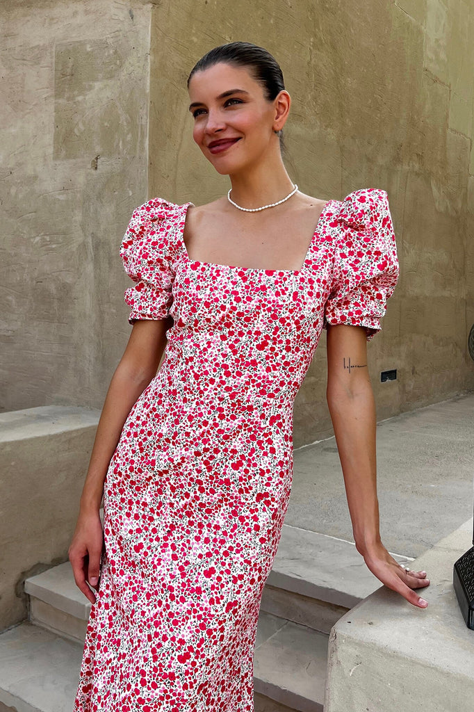 Godet Silhouette Square Neck Midi Dress - POST MERIDIEM