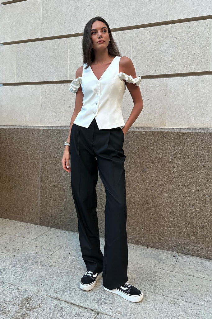 Decorated Shoulder Details Waistcoat Top - POST MERIDIEM