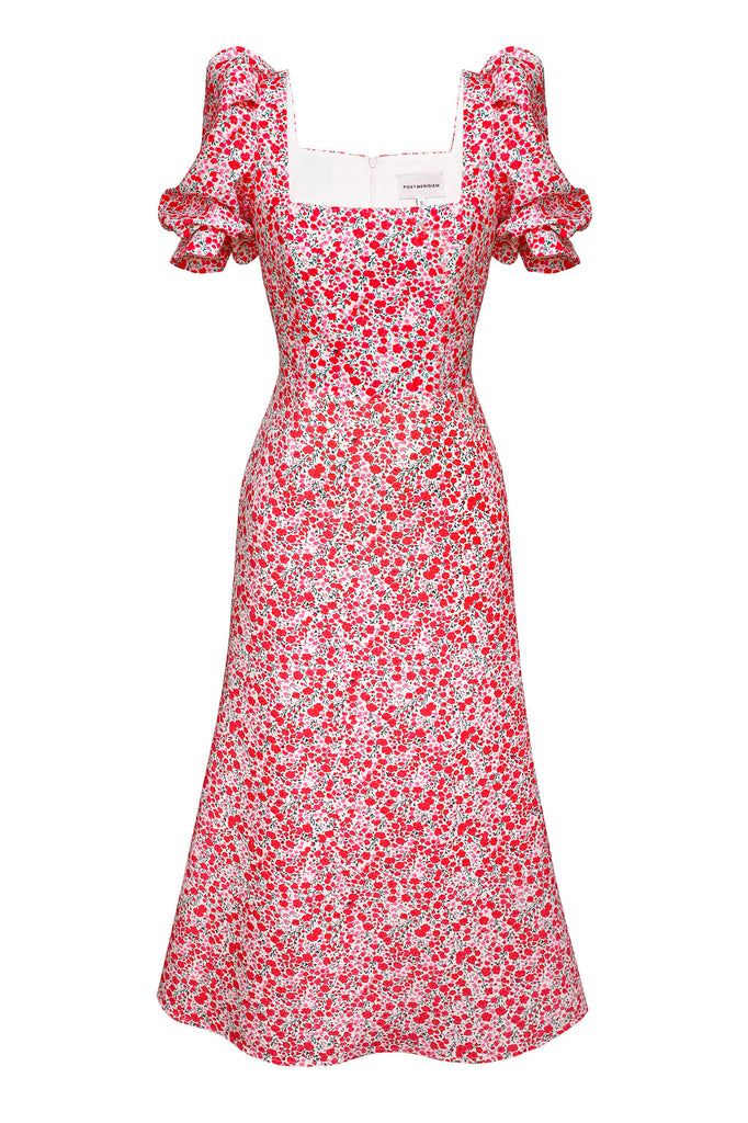 Godet Silhouette Square Neck Midi Dress - POST MERIDIEM