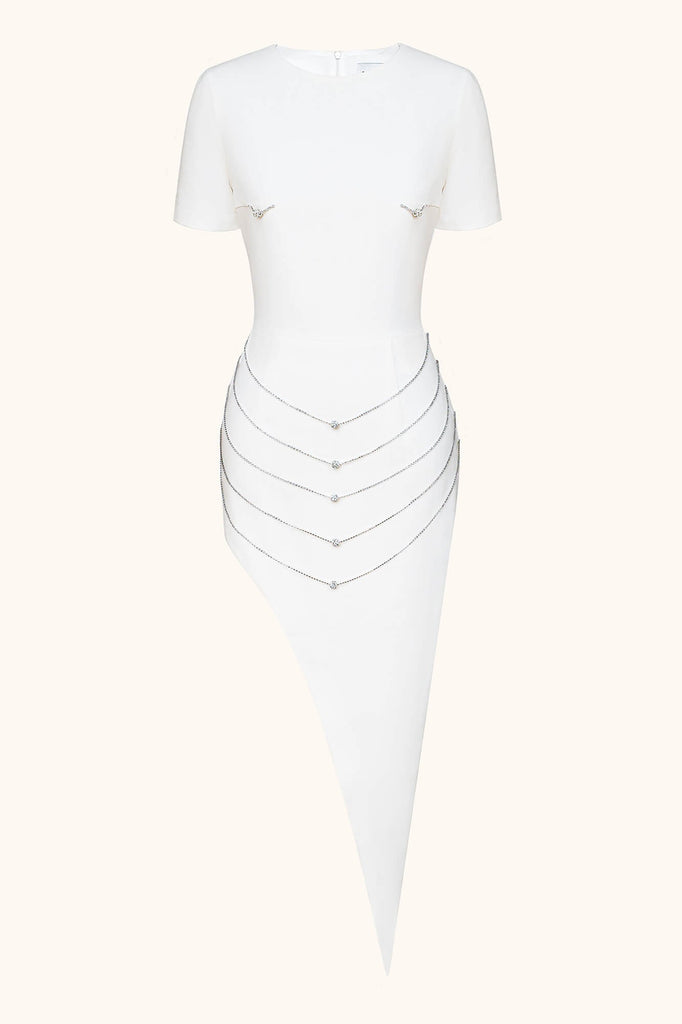 Short Sleeve Side Slit Asymmetric Midi Dress - POST MERIDIEM