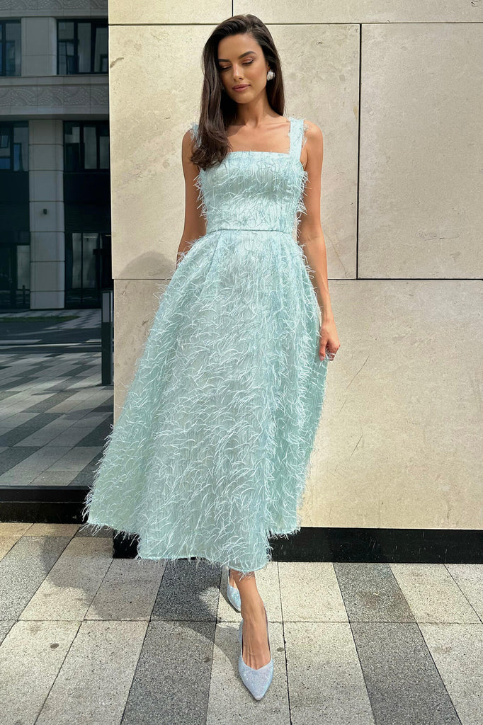 Fitted Straight Corset Pleated Midi Dress - POST MERIDIEM