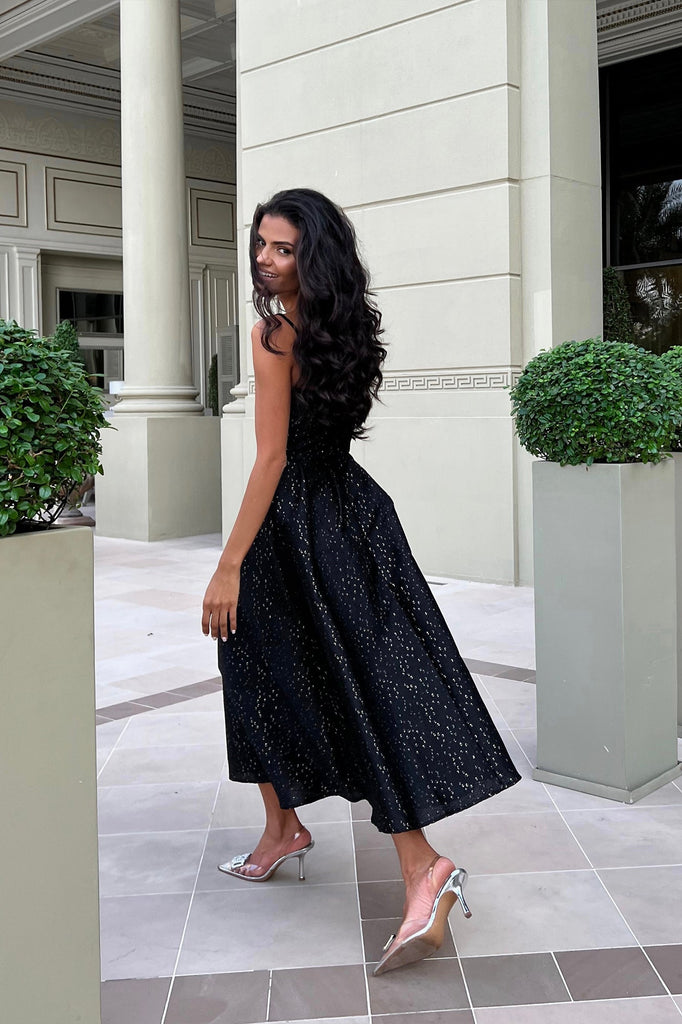 Jacquard Gold Flecks Bustier Dress - POST MERIDIEM