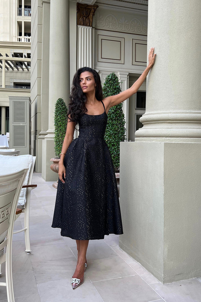 Jacquard Gold Flecks Bustier Dress - POST MERIDIEM