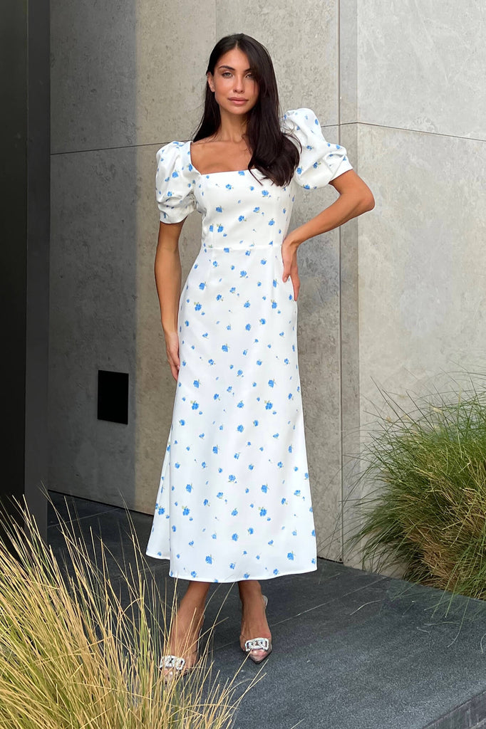 Godet Silhouette Square Neck Midi Dress - POST MERIDIEM