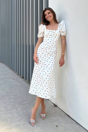 Godet Silhouette Square Neck Midi Dress - POST MERIDIEM