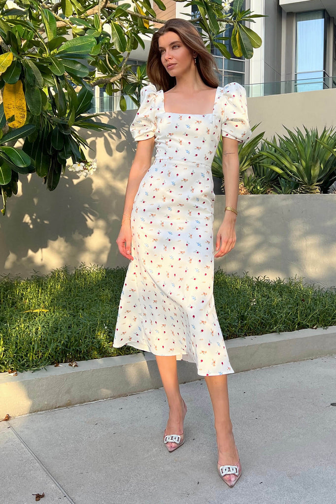 Godet Silhouette Square Neck Midi Dress - POST MERIDIEM